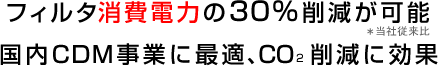 フィルタ消費電力の30%削減が可能 国内CDM事業に最適、CO2削減に効果