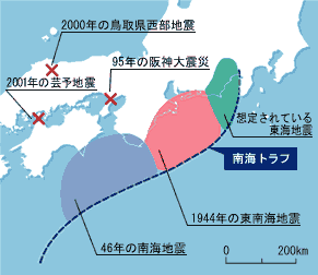 南海トラフ沿いの巨大地震の震源域